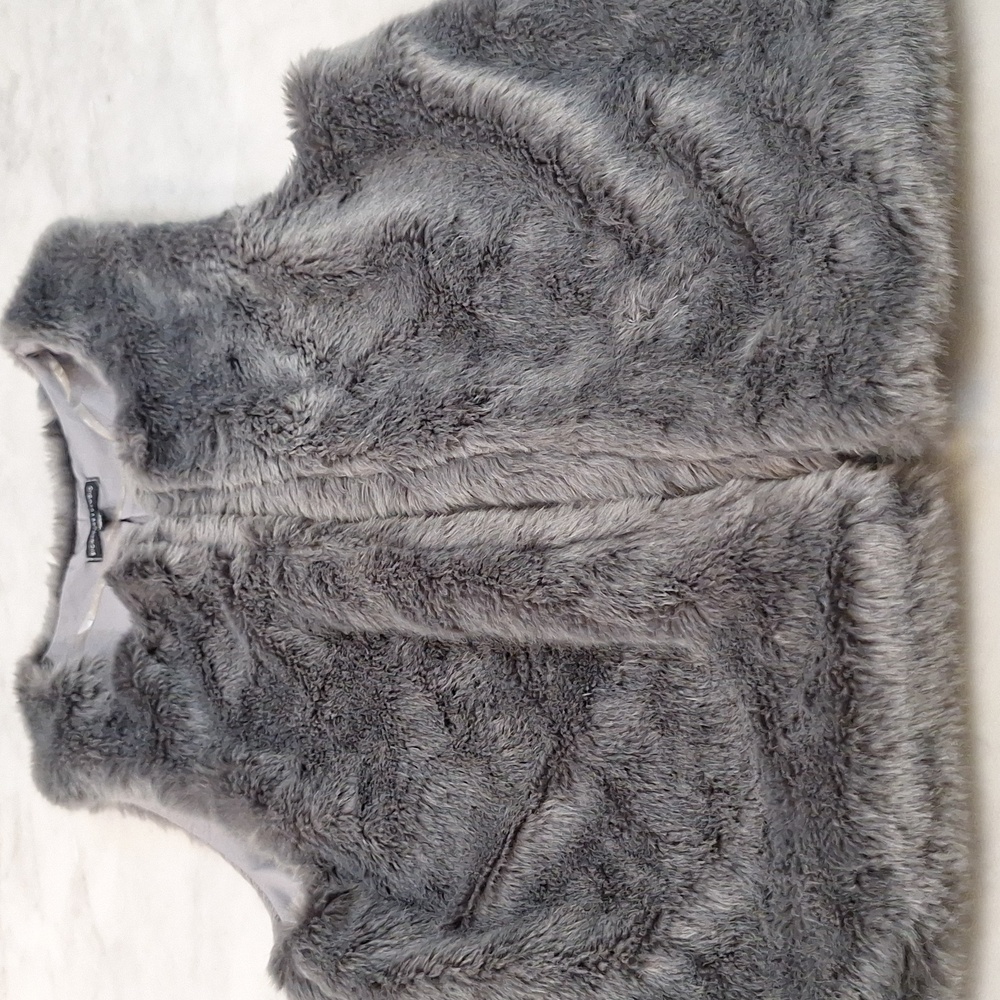 Faux Fur Gray Vest Womens Large Lined Lightweight Signature Studio Soft